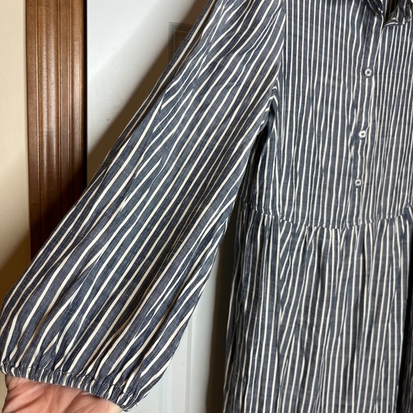 MAX STUDIO LONDON Small Blue Striped Tiered Maxi Shirt Dress Long Sleeve Collar - Picture 5 of 9